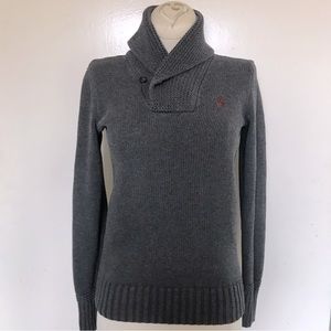 Ralph Lauren Sport Cowl Neck Knit Long Sleeve Cotton Sweater Charcoal Grey XS